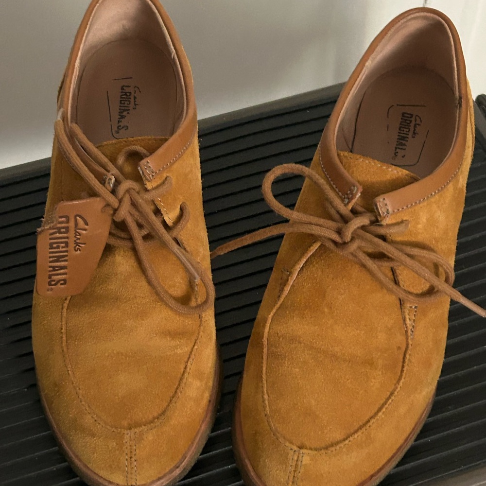 Tan Suede Moccasin Flats with Lace-Up Designer Clark’s
